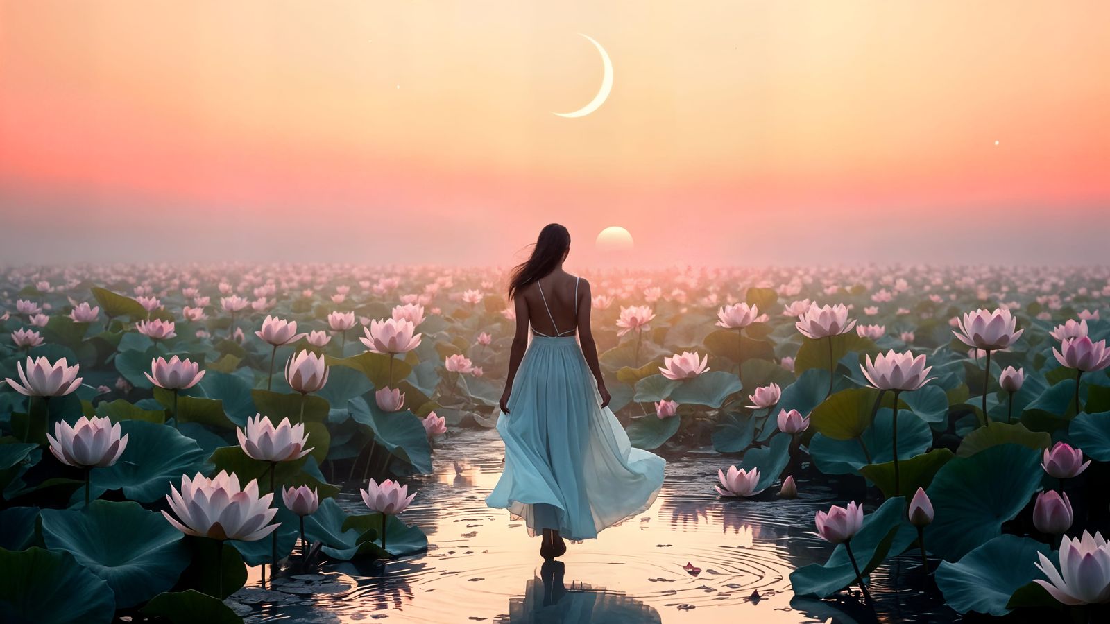 Serene Lotus Festival under Radiant Pink Moonlight