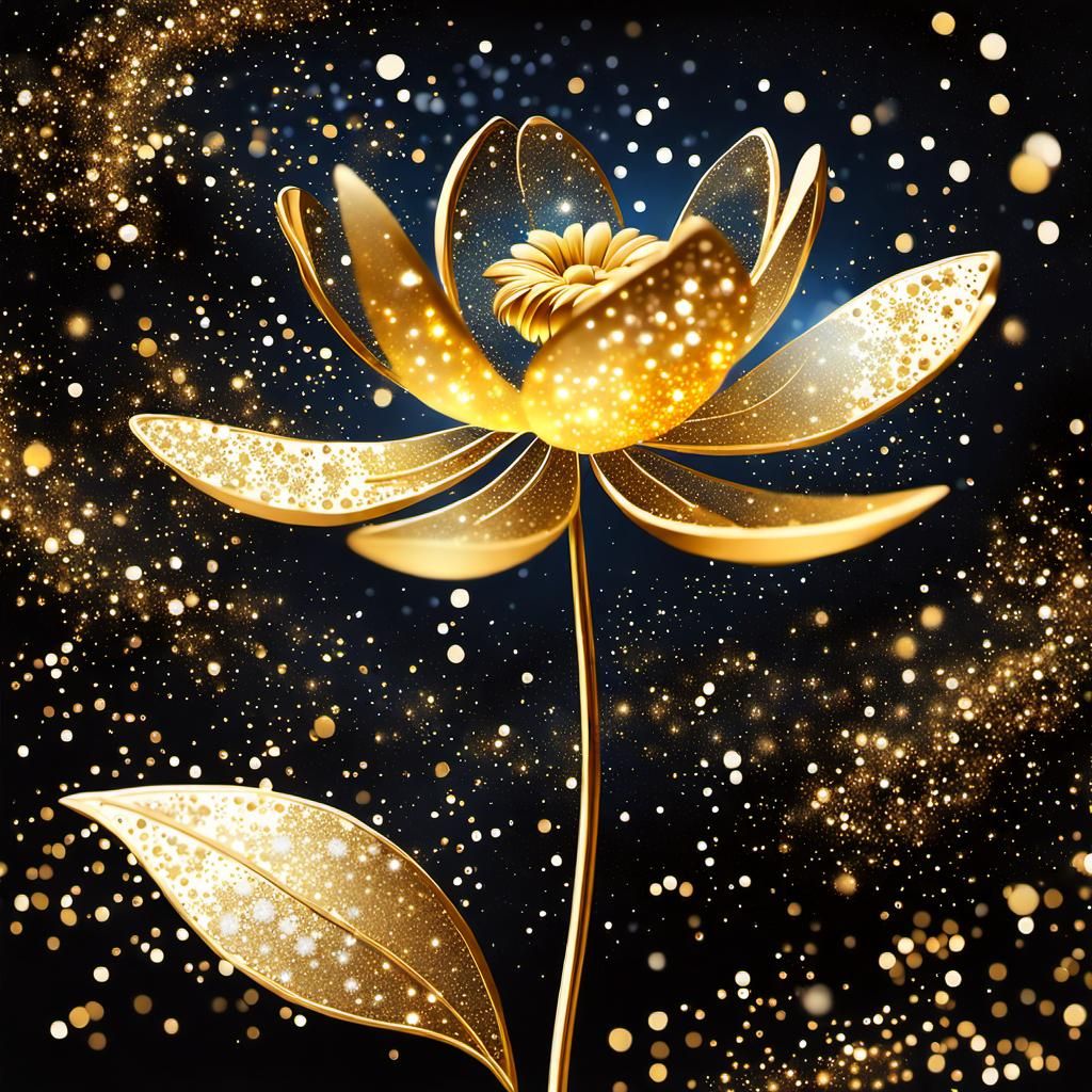 Cosmic Dreamscape Flower with Golden Sparkles