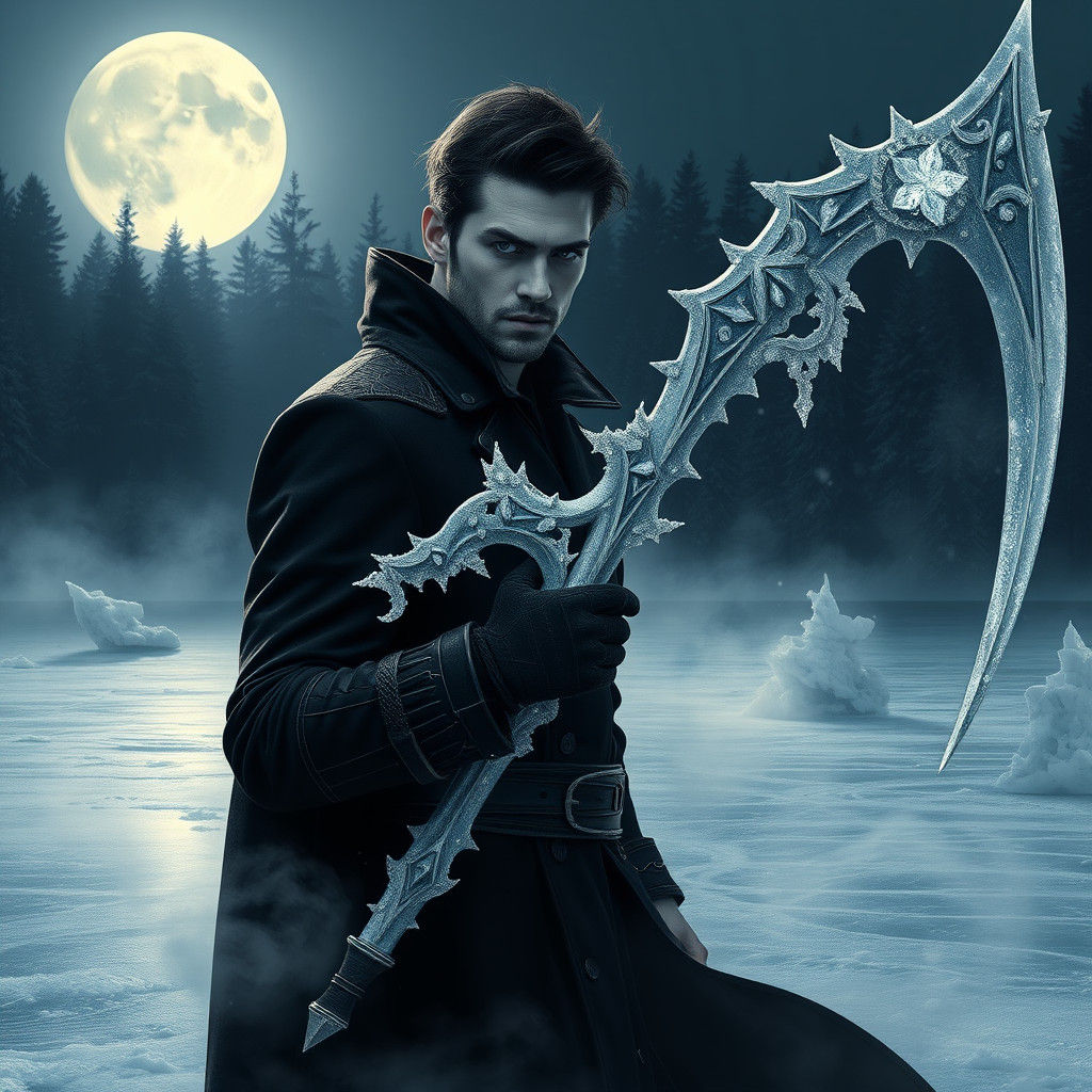 Icy Scythe Wielder in Dark Frozen Landscape