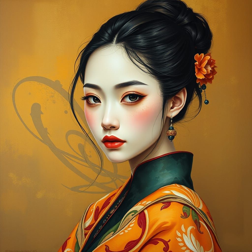 Portrait Blending Klimt, Modigliani and Watercolor Textures