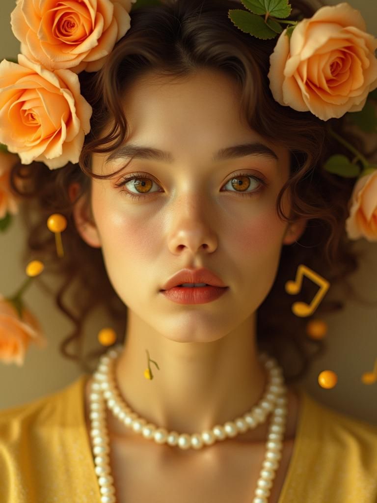 Golden Woman with Flowers: A Dreamlike Portrait