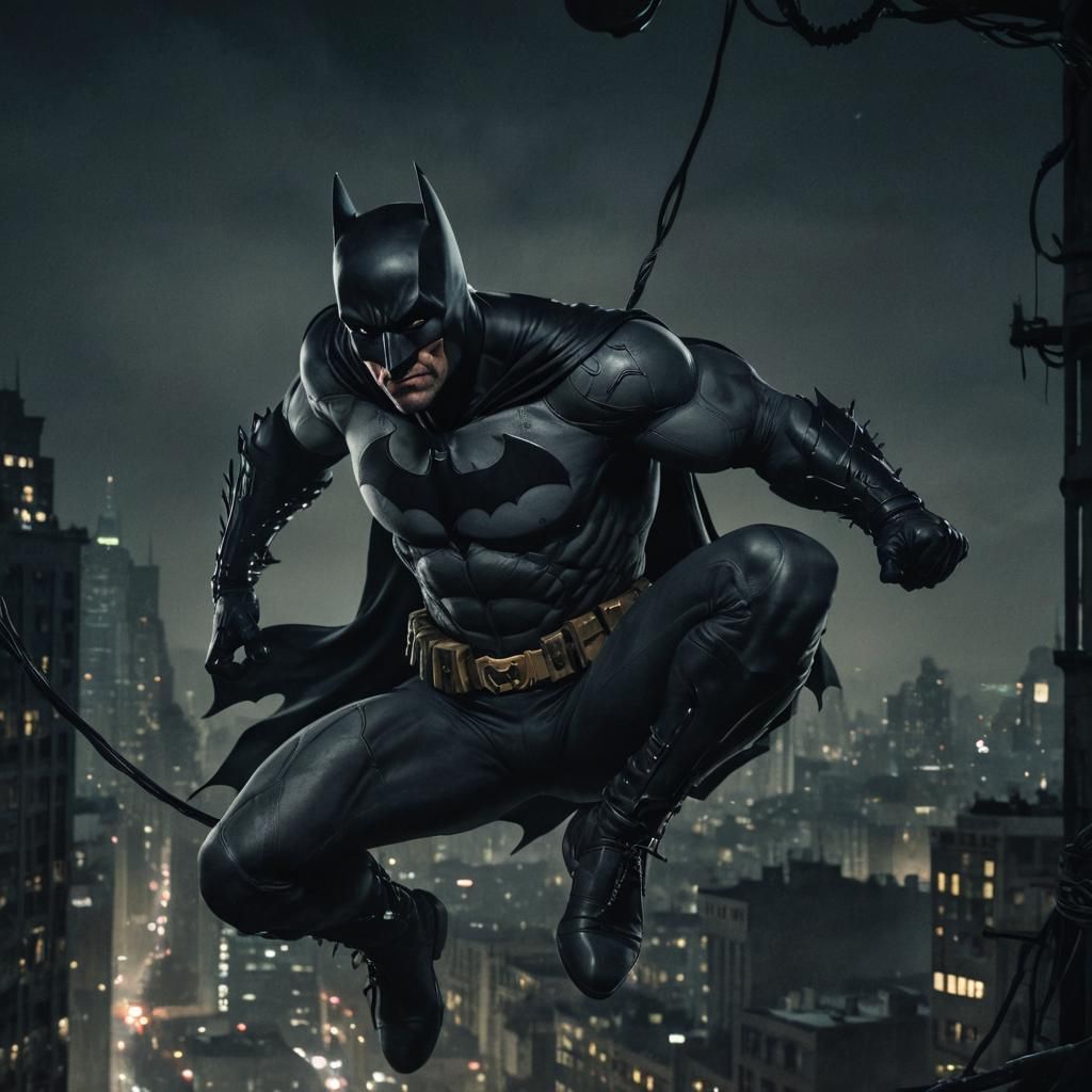 Batman Swings Through Gotham: A Comic Book Action Shot