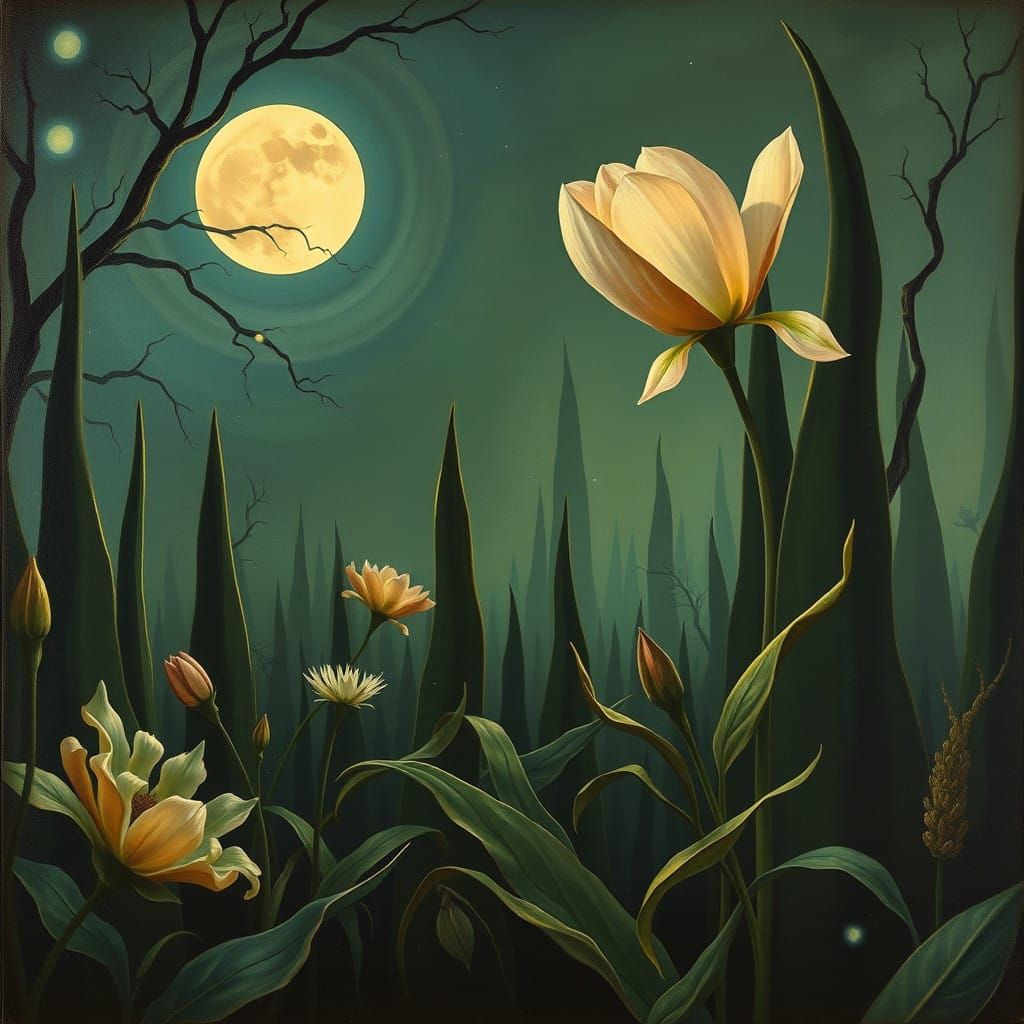 Art Nouveau Dreamscapes in Oil Painting with Surreal Shadows