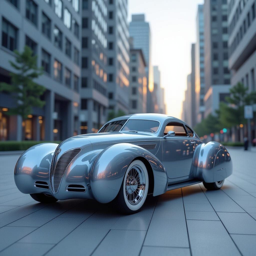Futuristic 1940s Concept Car: Polished Retro Design