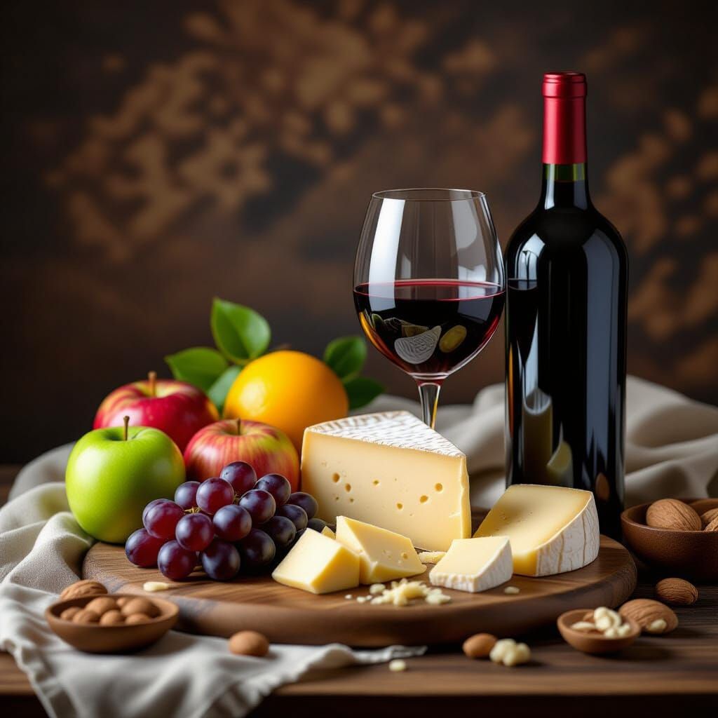 Classical Still Life with Fruit, Cheese, and Wine
