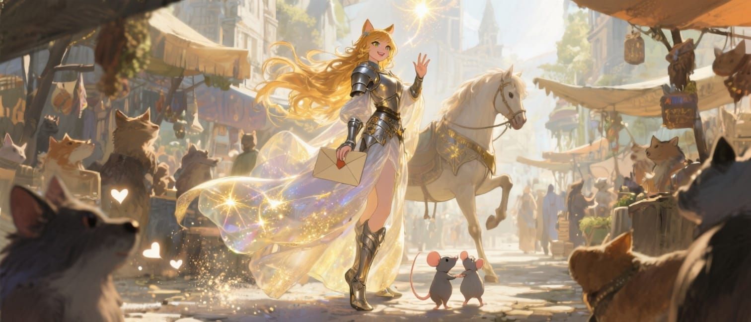 Feline Woman Greets Viewer in Anime Market