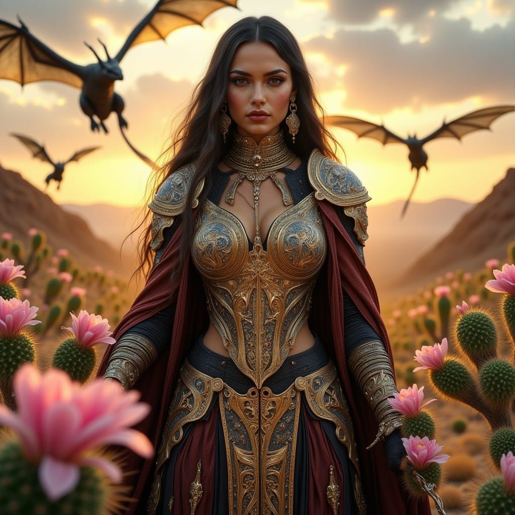 Hyperrealistic Fantasy Cleric in Desert Twilight