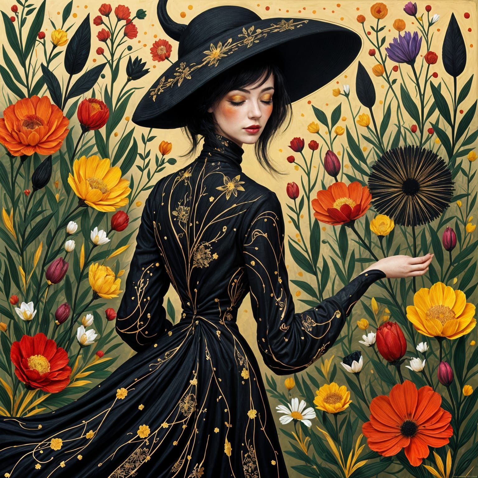 Woman in a Vibrant Garden Scene