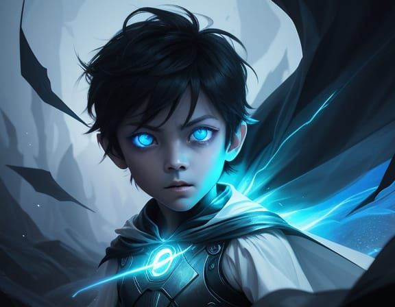 Ethereal Child With Glowing Eyes in Macabre Whimsy