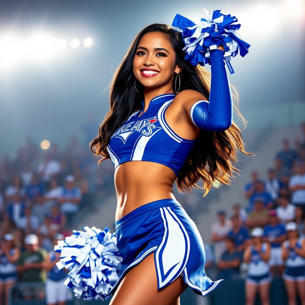 Toronto Blue Jays cheerleaders entertaining a baseball crowd...