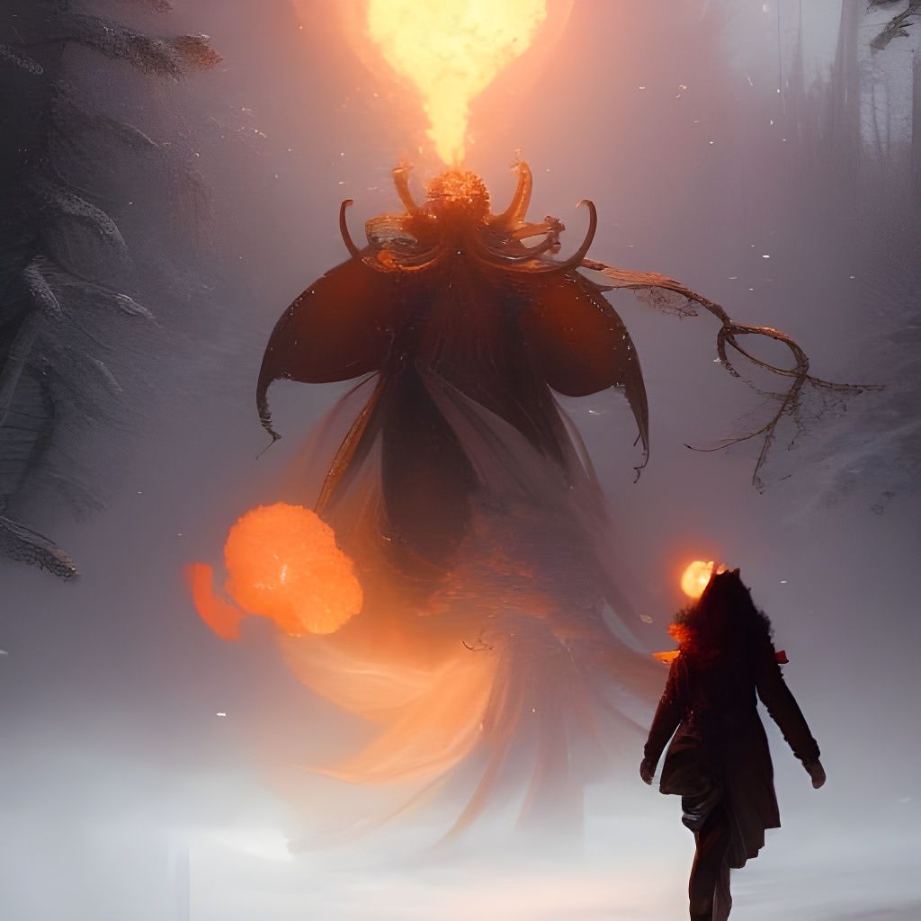 Fiery Snowman: Dark Fantasy Concept Art