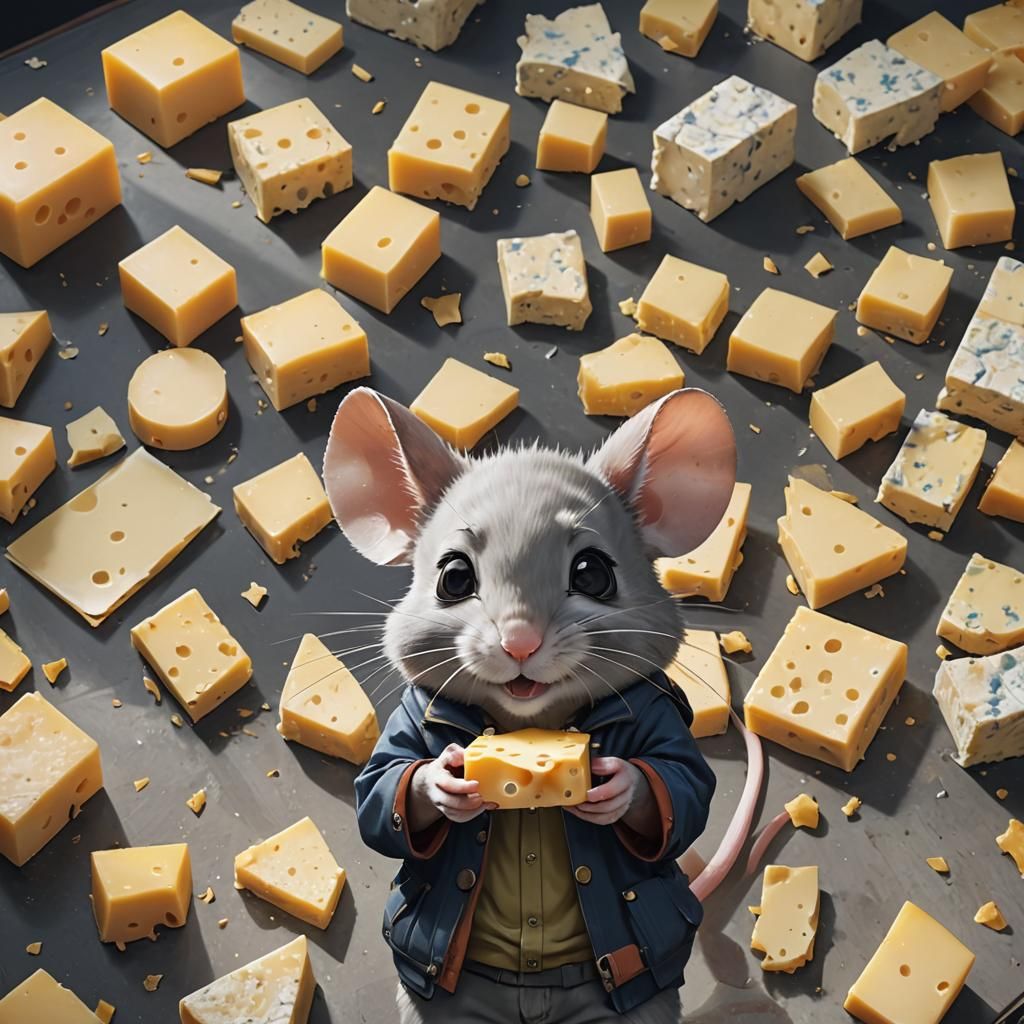 Mouse with Cheese: Detailed 3D Anime Art