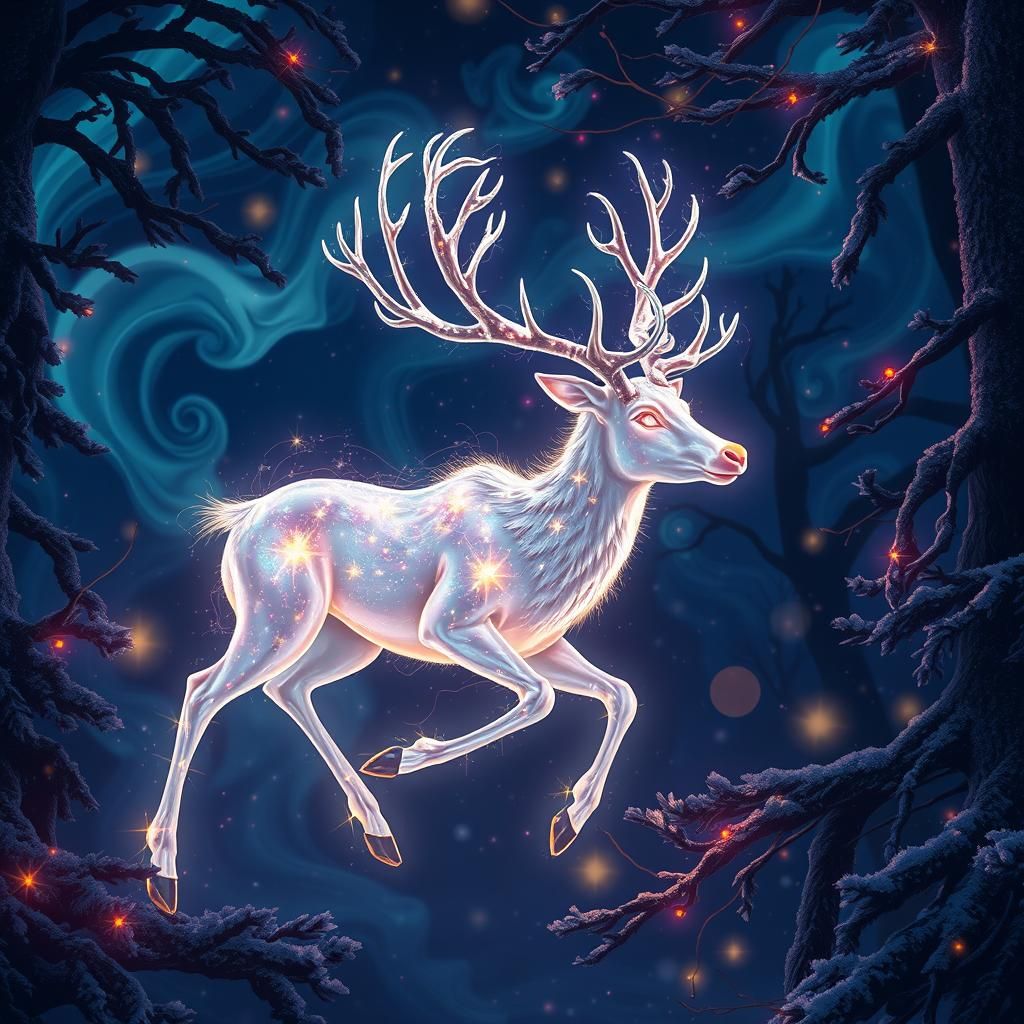 Ethereal Reindeer in Enchanted Forest