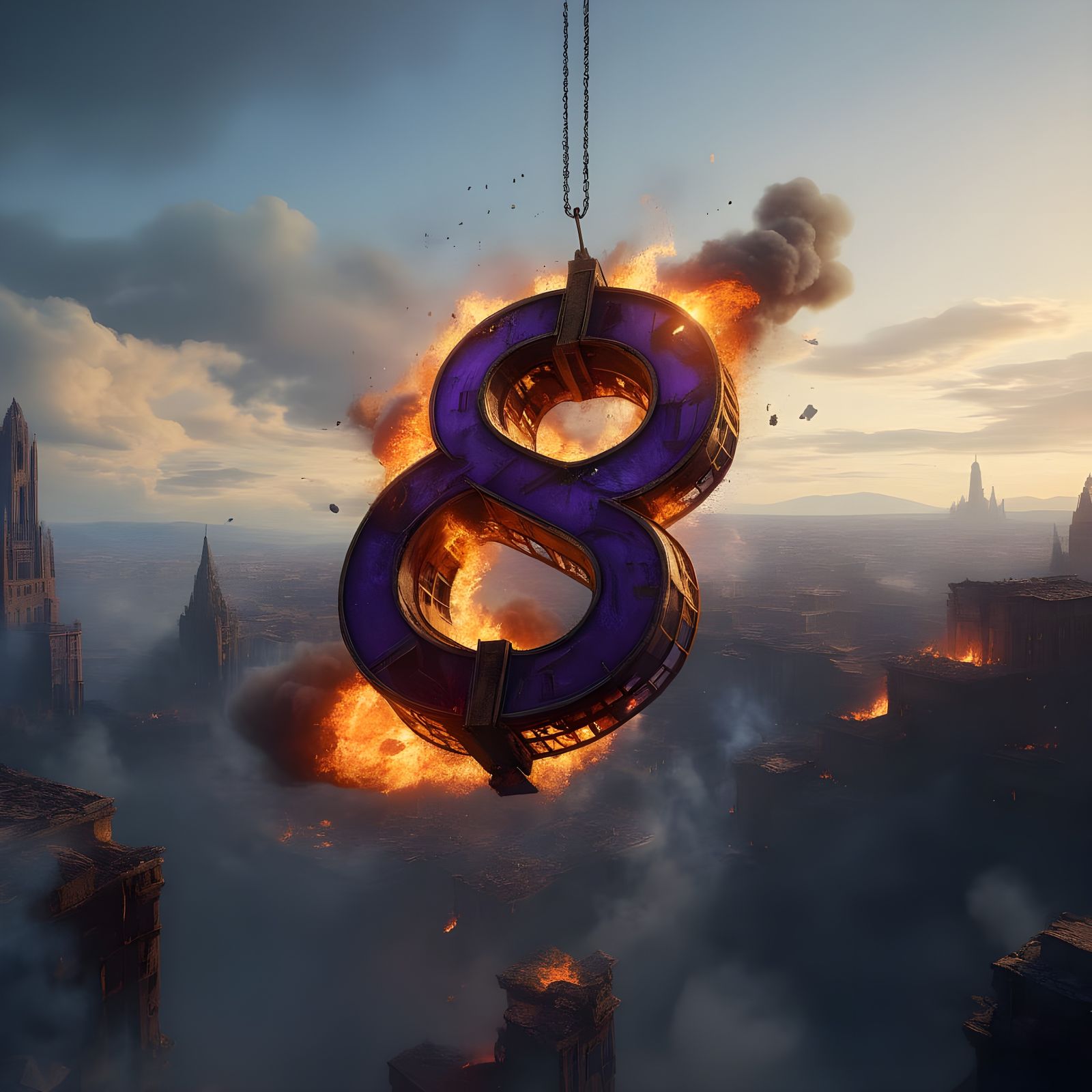 Surreal Metal Number Eight Engulfed in Flames