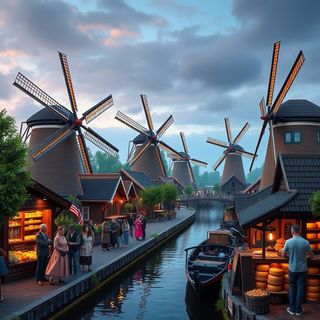 Traditional Dutch Windmills at Zaanse Schans in a Whimsical ...