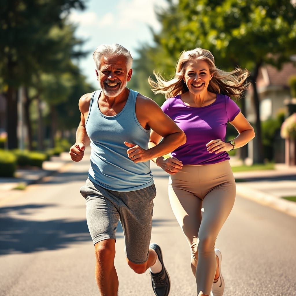 Vibrant Senior Couple in Joyful Morning Run