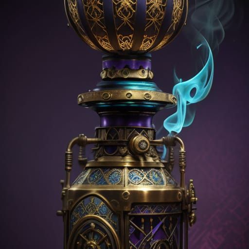 Steampunk Genie Lamp with Purple Smoke
