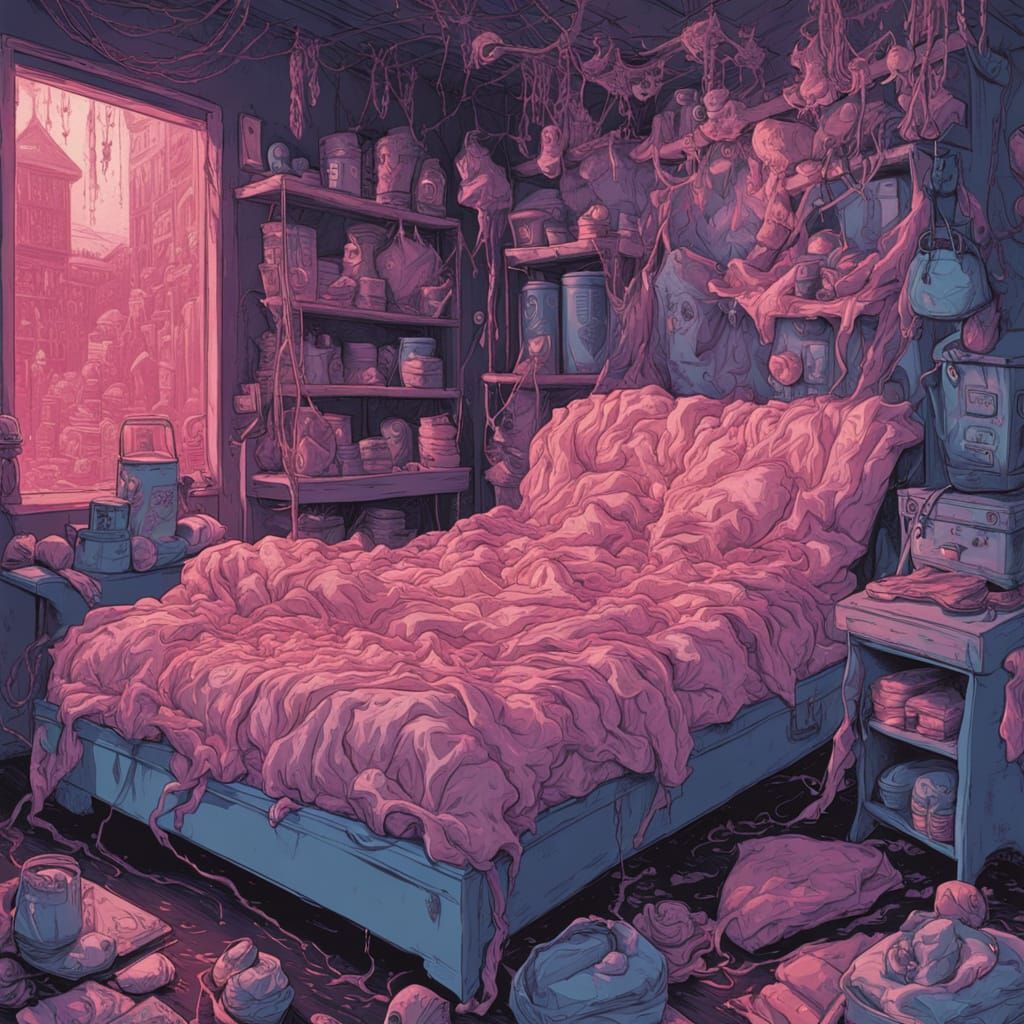 Pastelgore Doll Oozing Pink Syrup on Dark Surface