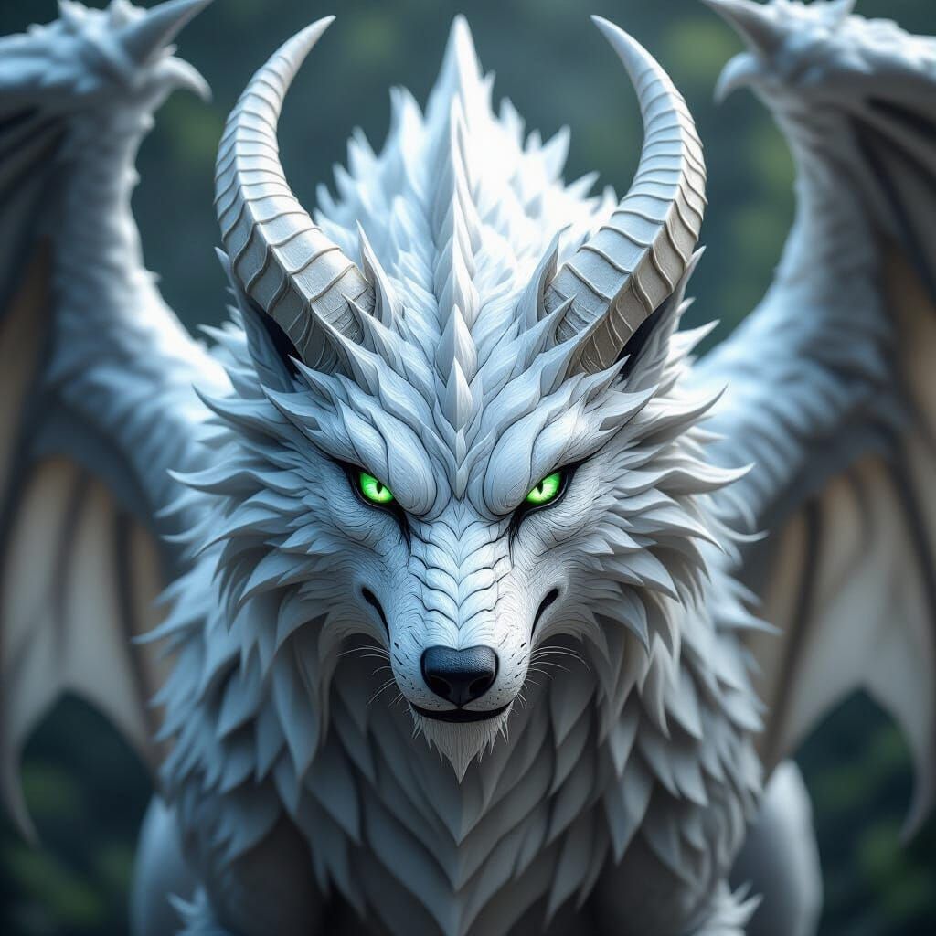 Majestic Dragon-Wolf Hybrid Head with Spiral Horns