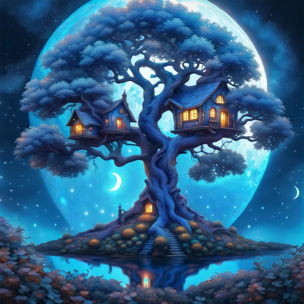 Blue Tree in Fairy Forest by Pablo Amaringo