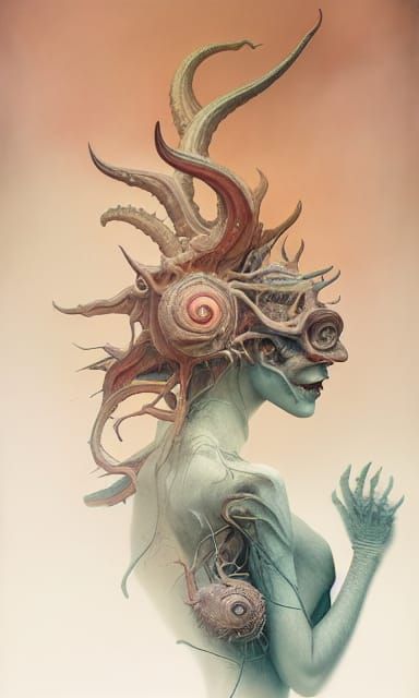 Nightmarish Symmetrical Character Concept in Dark Surrealism