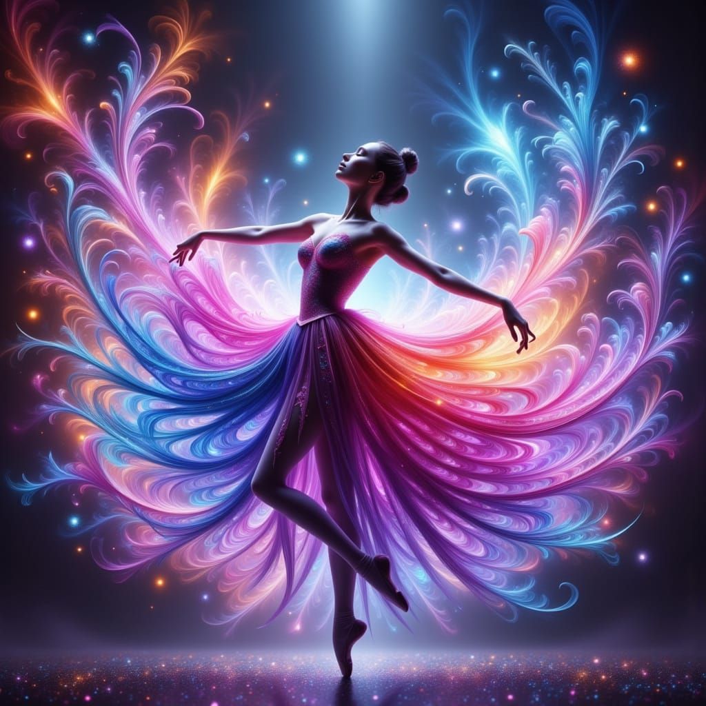 Ethereal Ballerina in Vibrant Fractal Universe