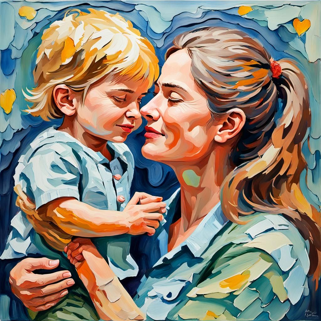 Impasto Gouache Painting of Parent and Child's Love