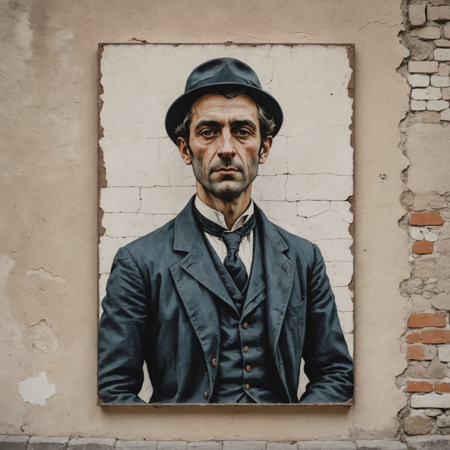 Fauvist Depiction of a Brooding Figure on a City Wall