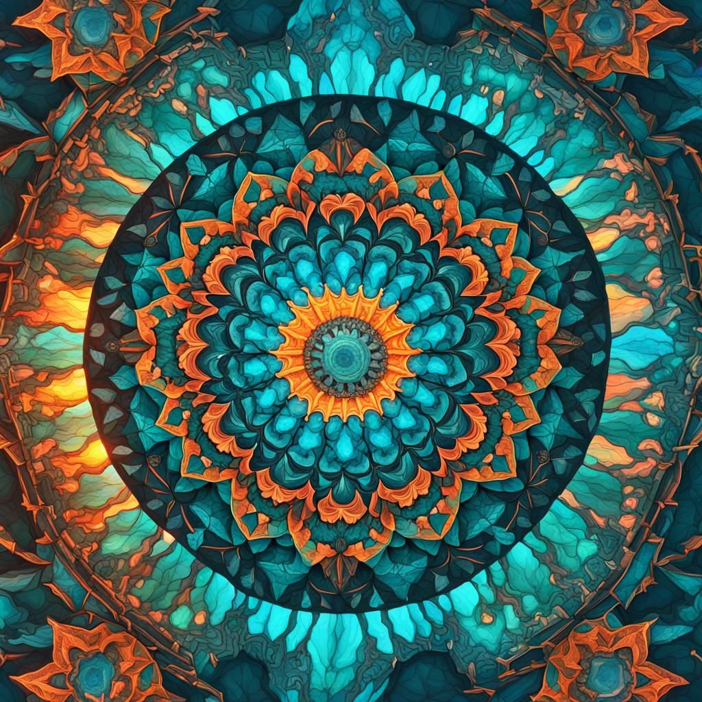 Turquoise Kaleidoscope Sunset: Digital Matte Painting