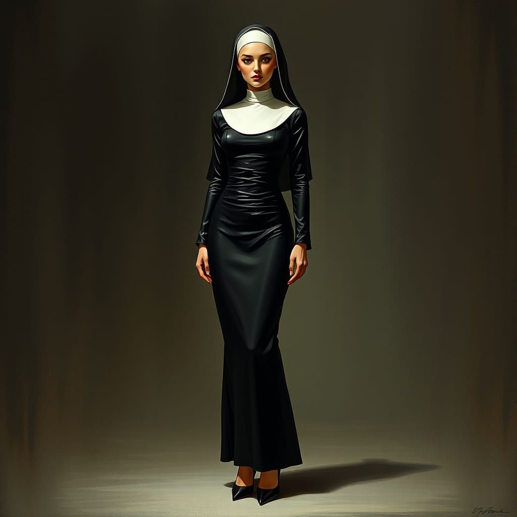 Elegant Nun in Latex Habit