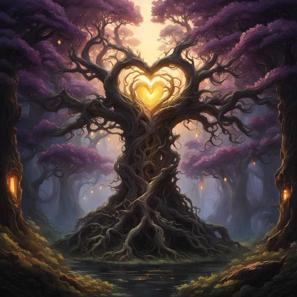 Glowing Heart of Nature in Dark Fantasy Style