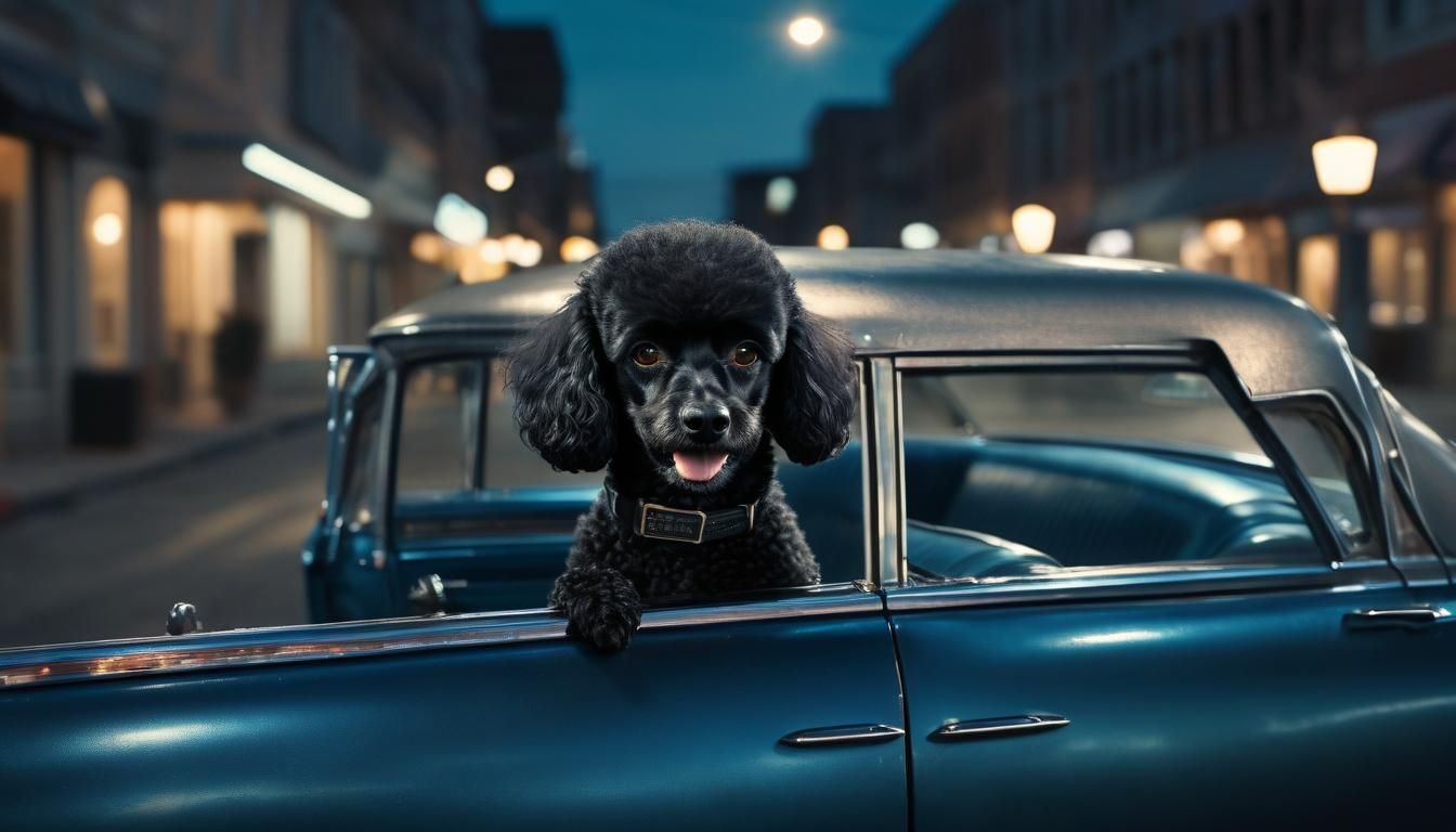 Poodle Drives Cadillac in Film Noir Photography