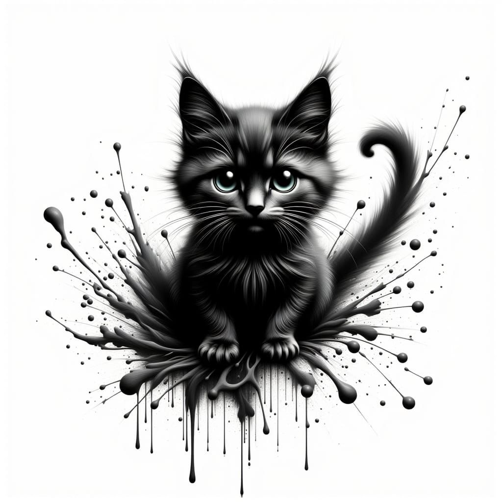 Adorable Black Cat Emerge from Splash