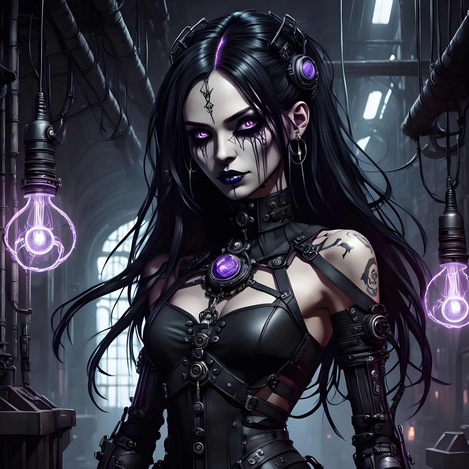 Cyberpunk Gothic Siren Radiates Unsettling Energy