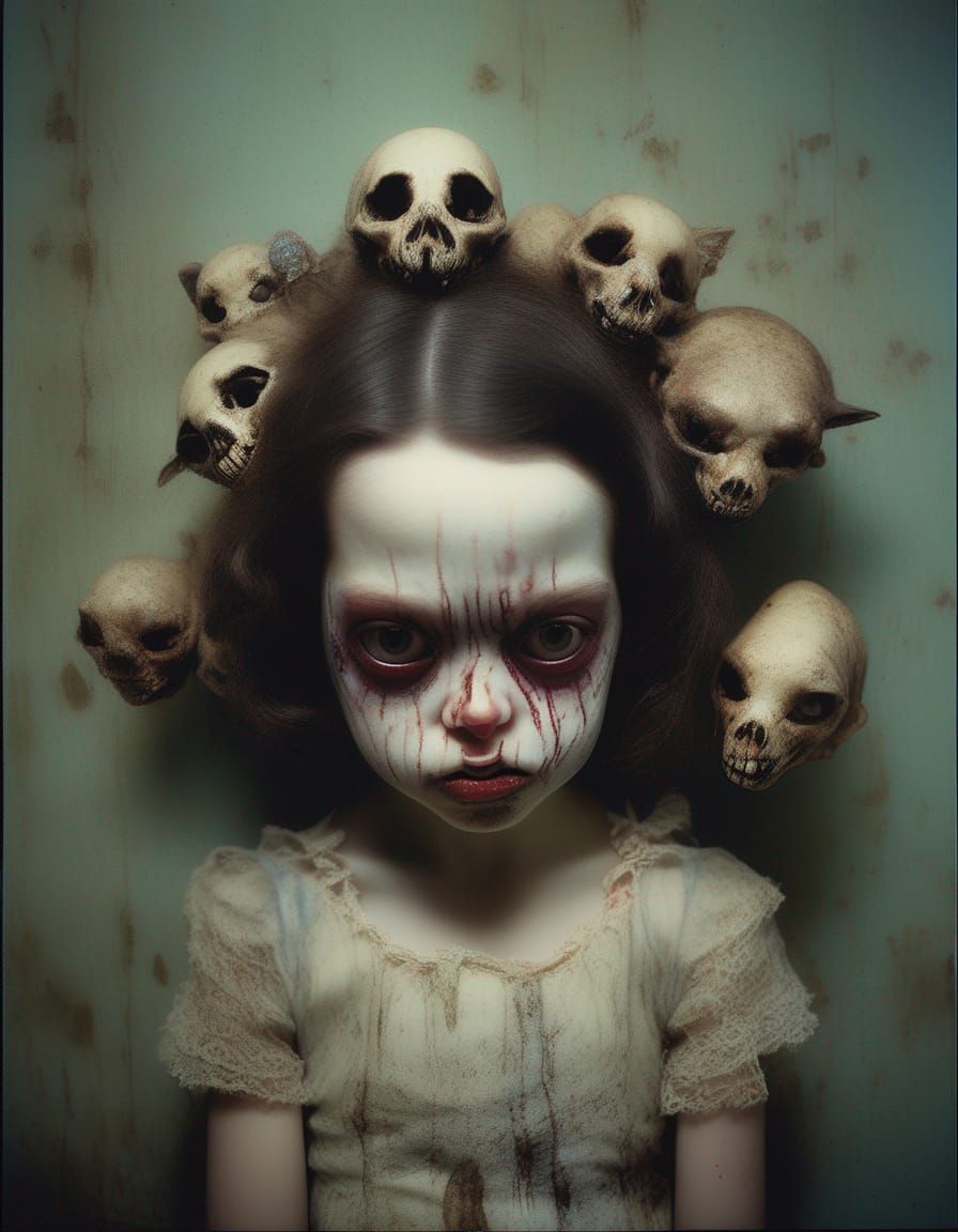 Creepy Cute Calavera Animal Photo in Polaroid Style