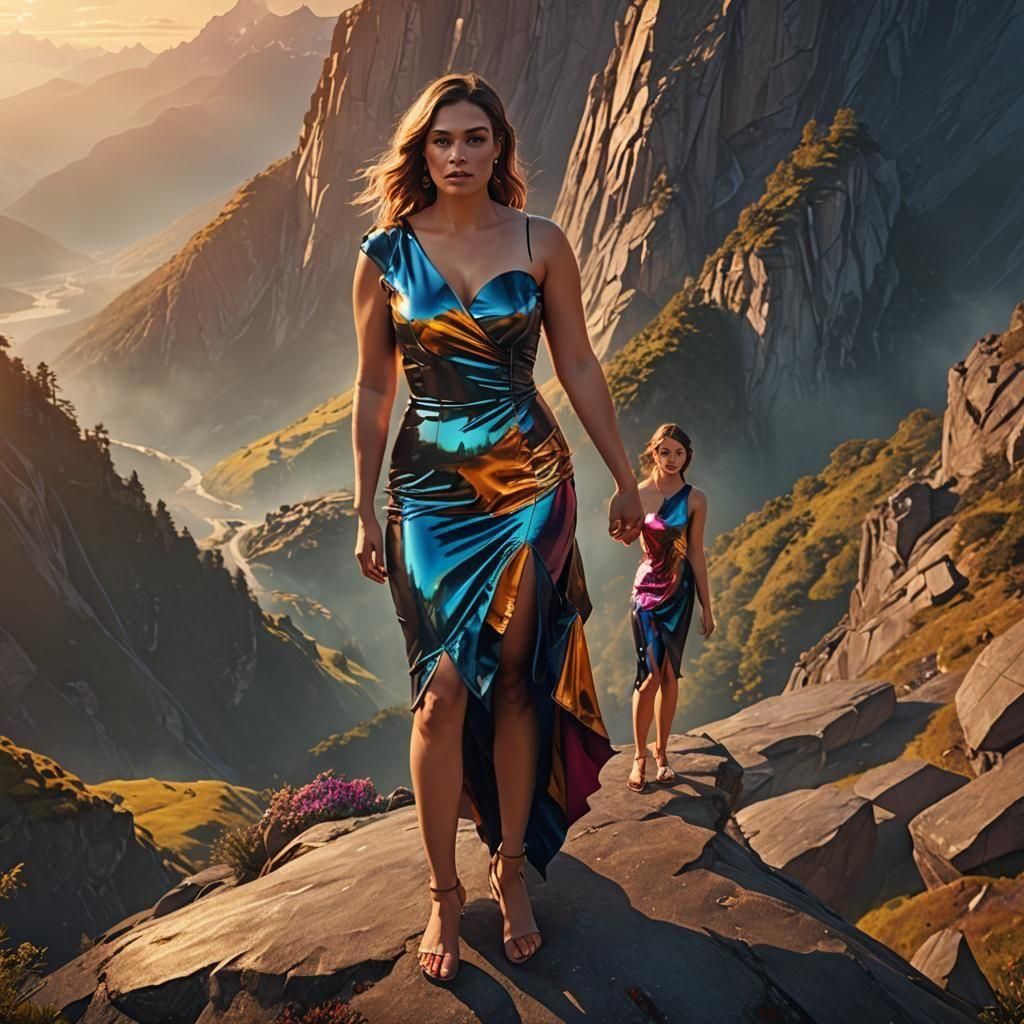 Cinematic Mother and Daughter in Latex Dresses