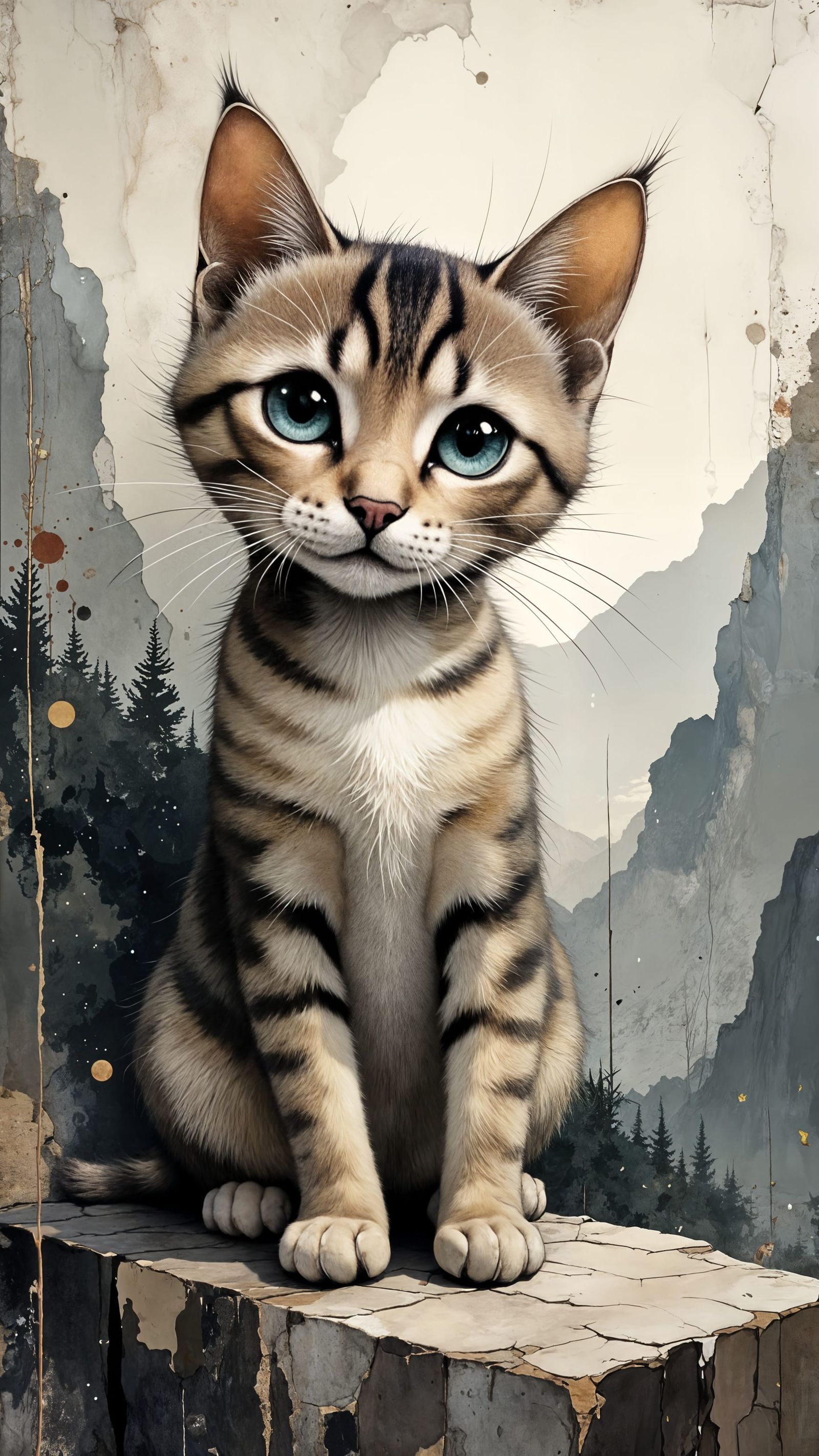 Tough Tabby Cat with Mountain Lion Face and Blue Eyes