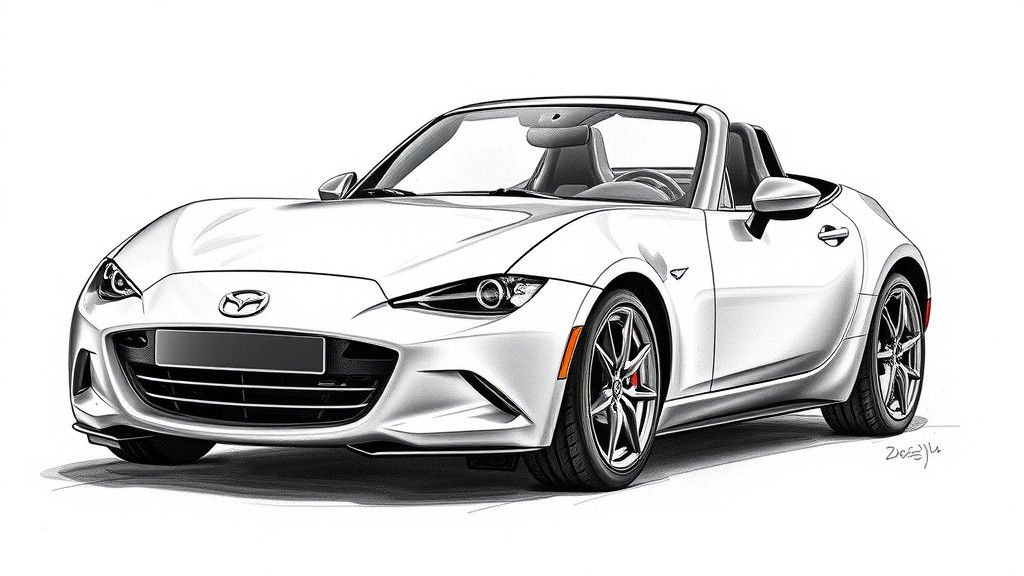 Detailed Charcoal Sketch of a 2024 Mazda MX-5