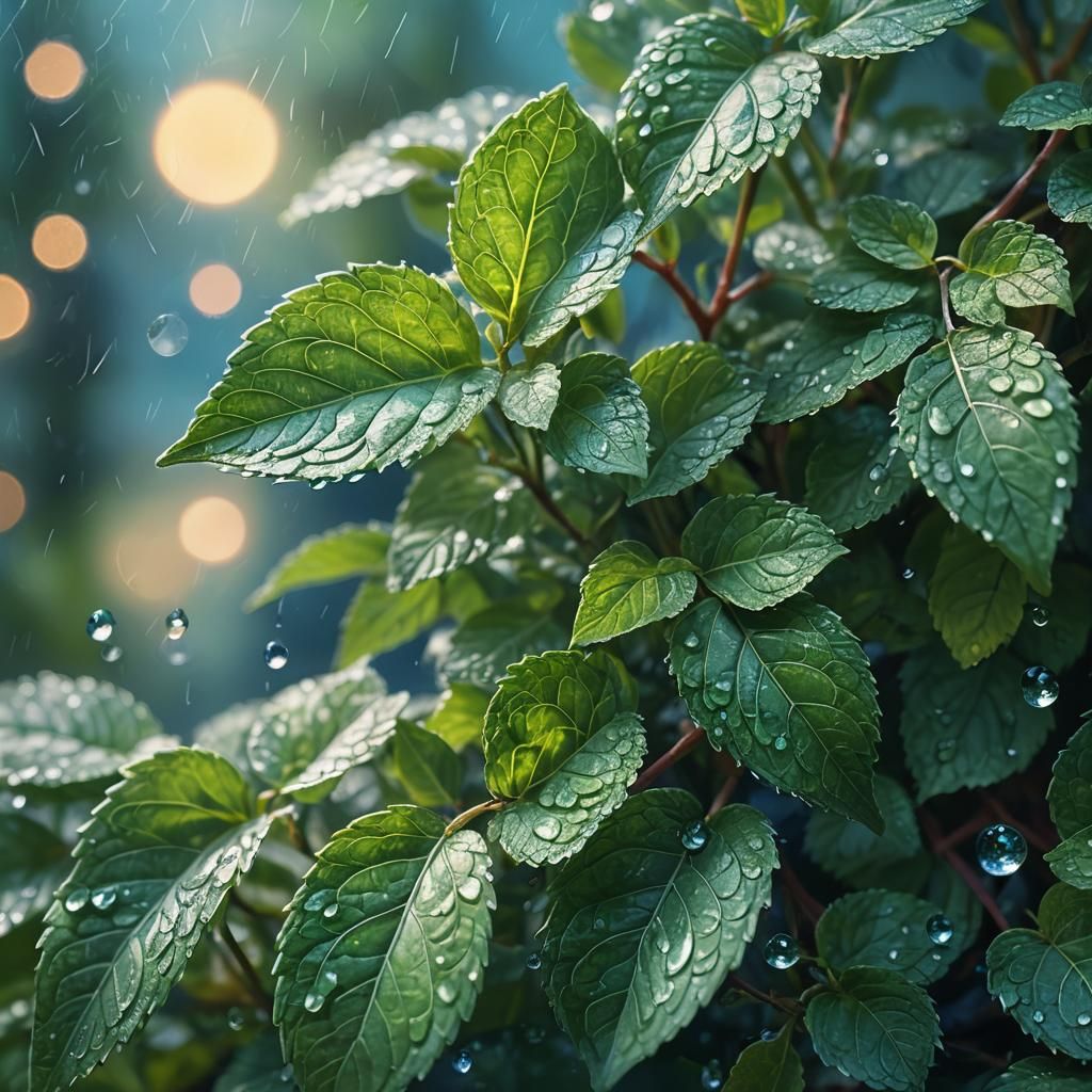 Glistening Mint Leaves: Fantasy Concept Art