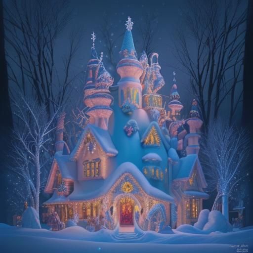 Magical Christmas Winter Wonderland in Candy Art Style