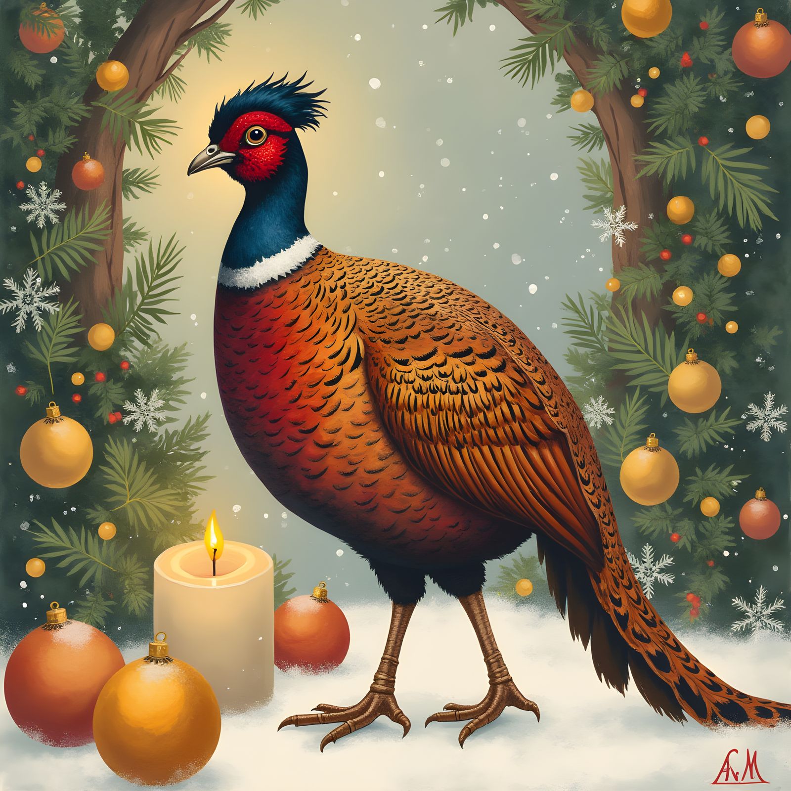 Festive Holiday Pheasant Wallpaper Design