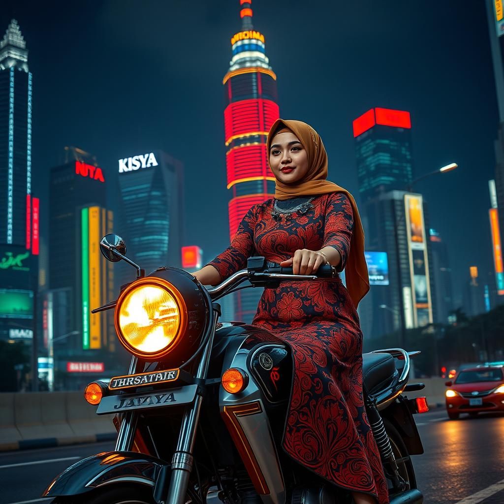 Javanese Woman Rides Motorbike in City Pop Style