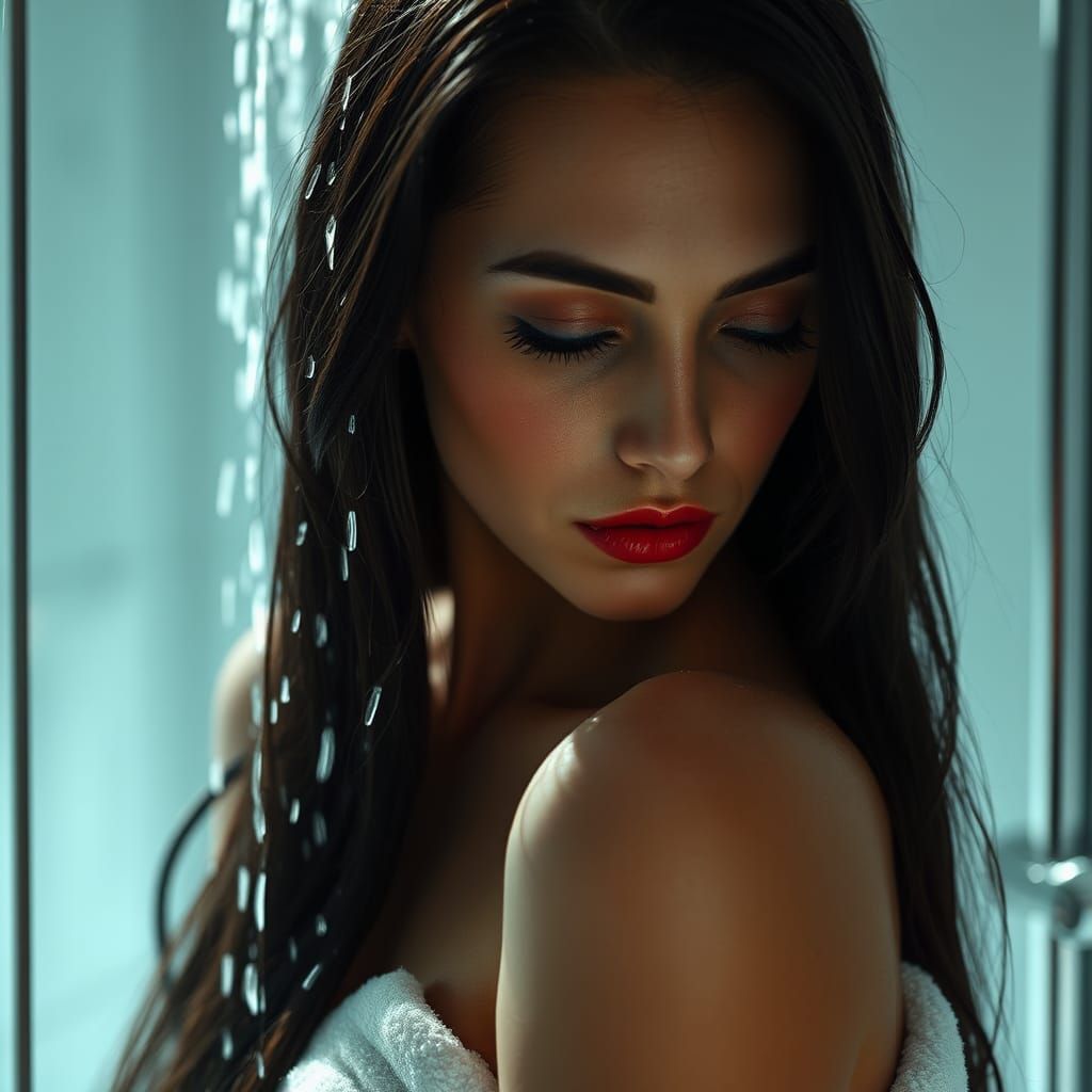 Porcelain Beauty in Shower: High-Fashion Photography