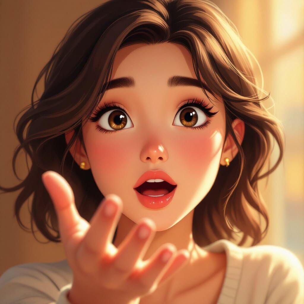 Woman's Face with Surprised Expression in Cartoon Style