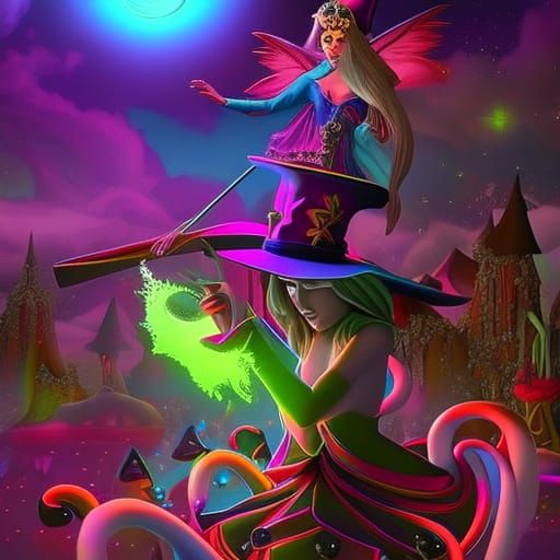 Fairy Witch Teaching Music in Candyland, Digital Art