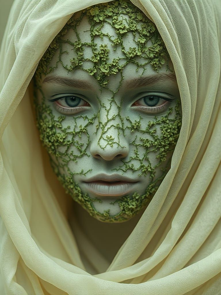 Ethereal Beings with Synthetic Lichen Skin: A Surreal Portra...