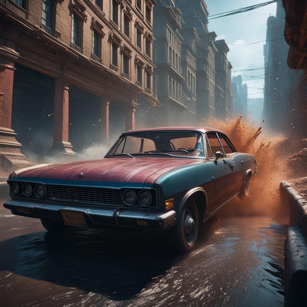 Cinematic Car Chase in Detailed Matte Painting