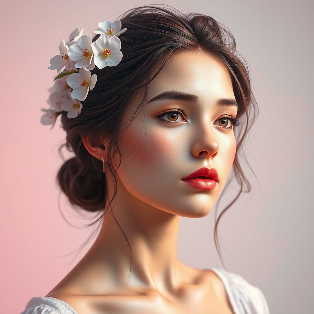 Ethereal Young Woman Portrait with Blossoms