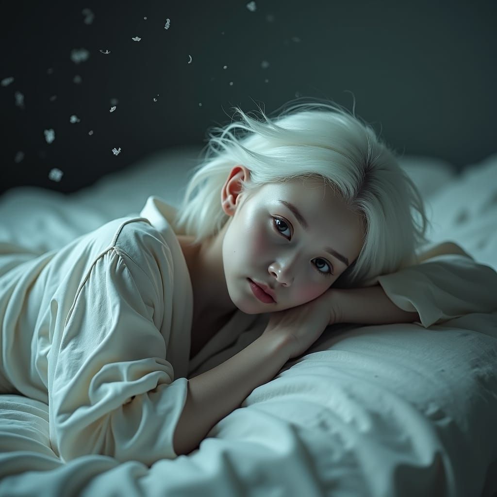 Serene Woman in Grey, Moody Ethereal Portrait