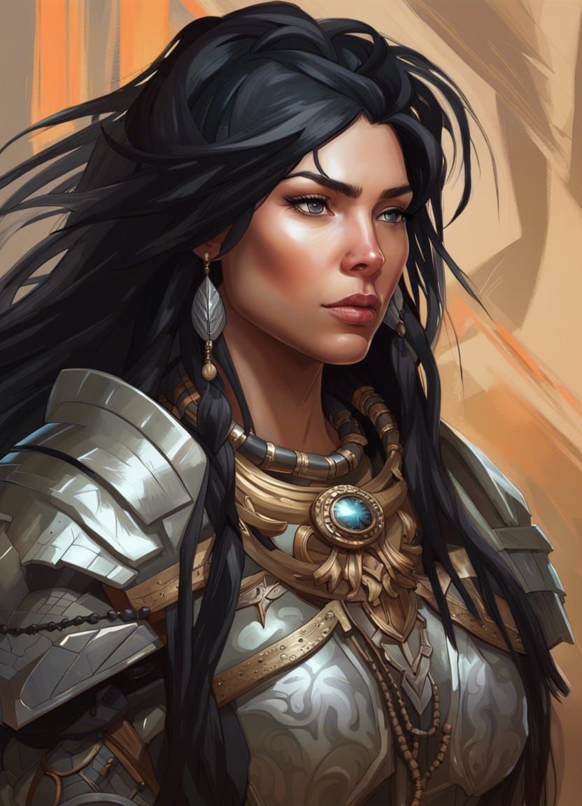 Armored Horse Woman Portrait in Hyperdetailed Style